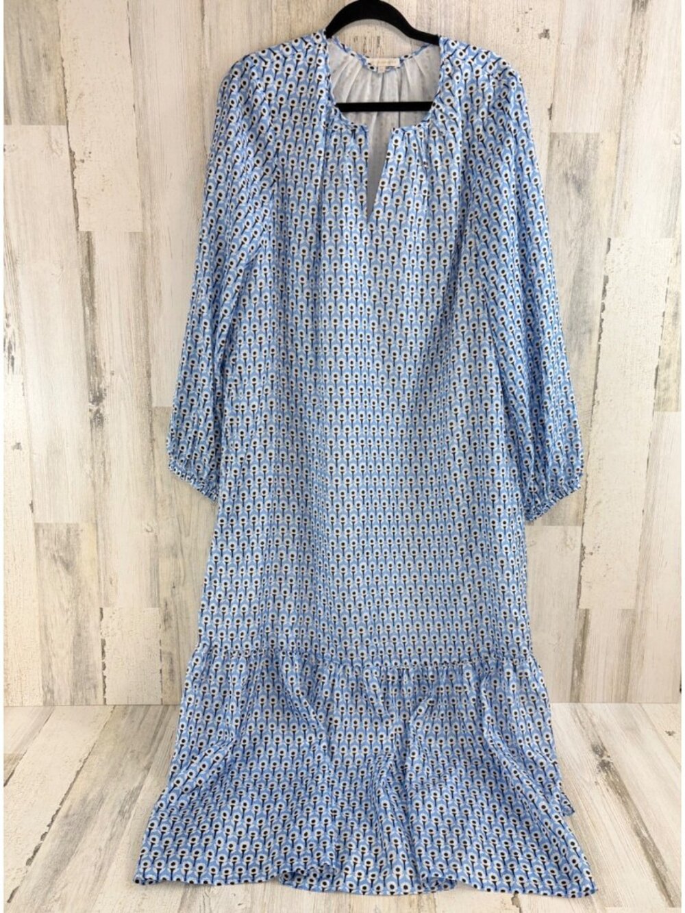 Ann Mashburn Sz M Blue Floral Aba Maxi Dress Silk Charmeuse